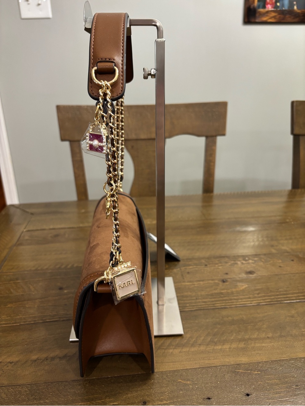 Karl Lagerfeld Brown Shoulder Bag with Charm Detail - Picture 4 of 12
